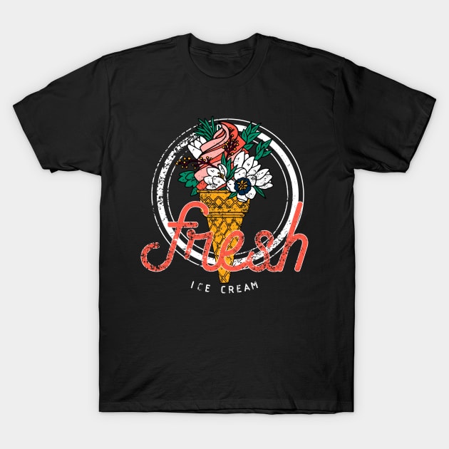 Vintage Fresh Ice Cream with Flowers T-Shirt by XOZ